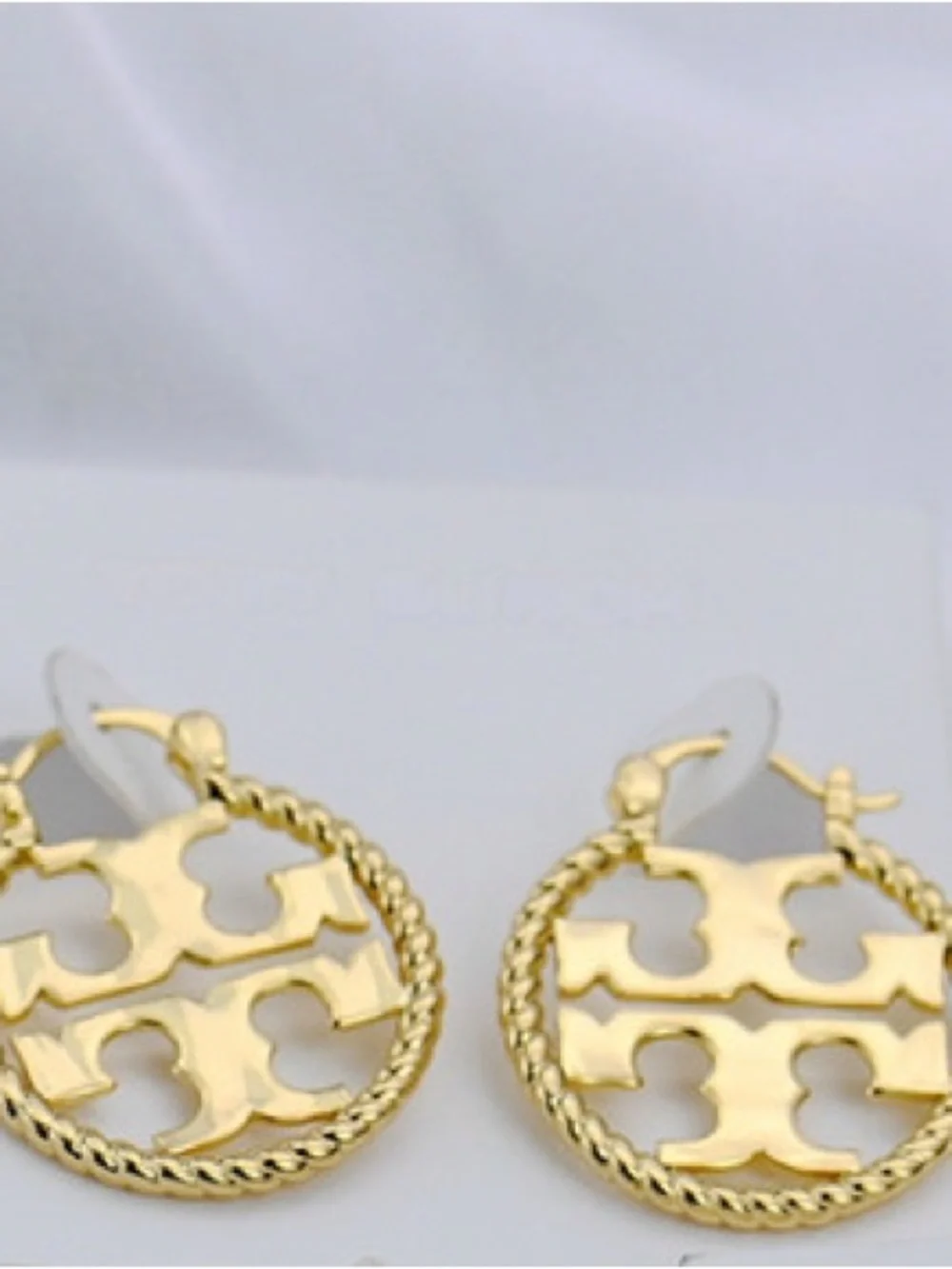 Tory Burch Gold Logo Rope-Edge Drop Earrings